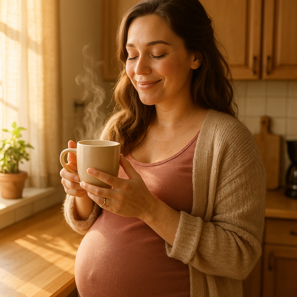 A warm, inviting image of a pregnant woman holding